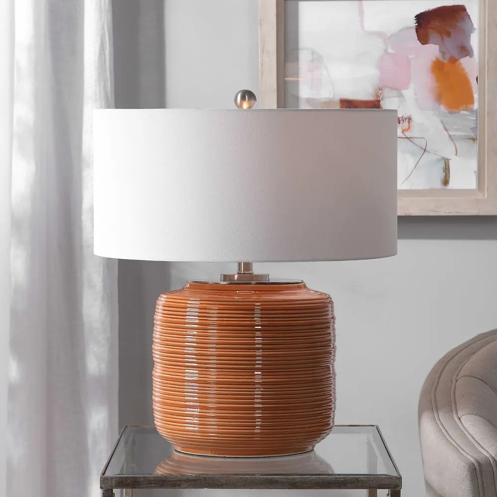 Orange Ribbed Ceramic Table Lamp - Solene-1