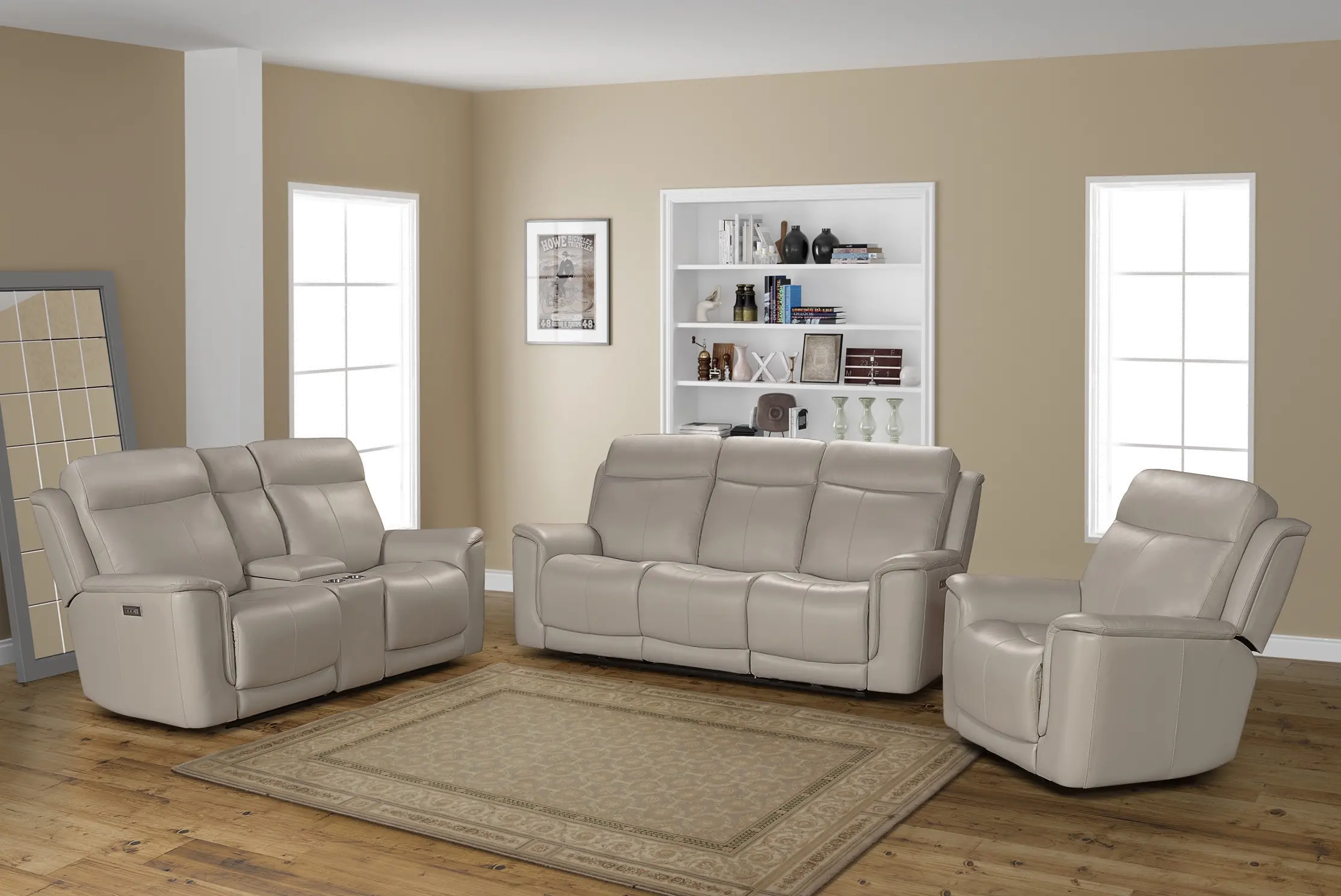Burbank Cream Leather Triple Power Recliner