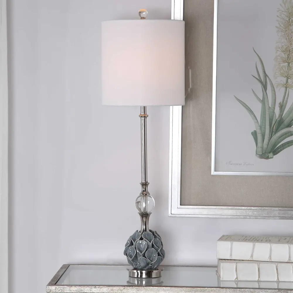 Blue and Gray Table Lamp with Calla Lilies - Elody-1