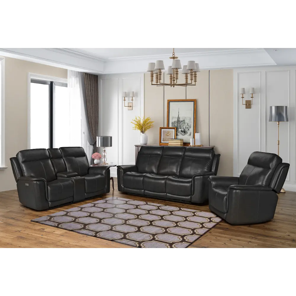 Burbank Smokey Gray Leather Triple Power Reclining Sofa-1