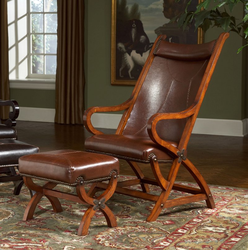 Brown Faux Leather Accent Chair, Leather Chair And Ottoman Set