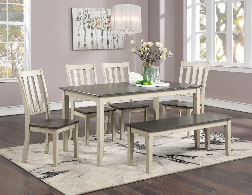 Farmhouse White and Gray 6 Piece Dining Room Set - Remy-1