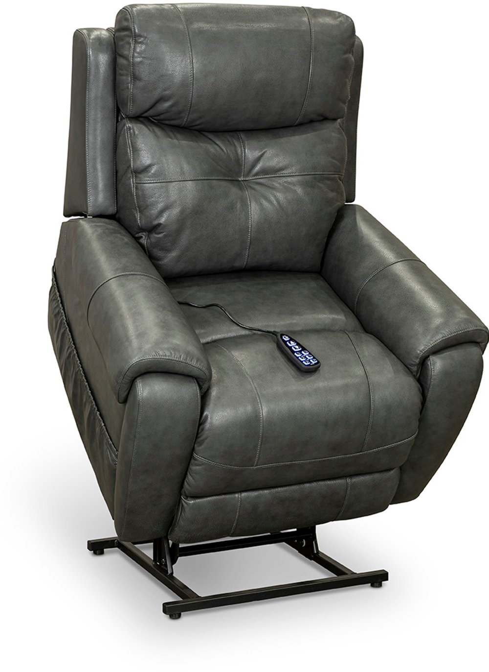 Gray Leather Power Lift Recliner with Heat