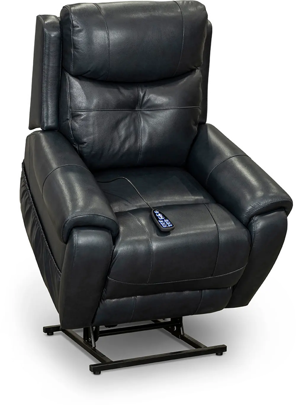Navy Blue Leather Power Lift Recliner with Heat-1