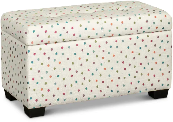 Cream And Multicolor Polka Dot Storage, Cream Colored Leather Ottoman