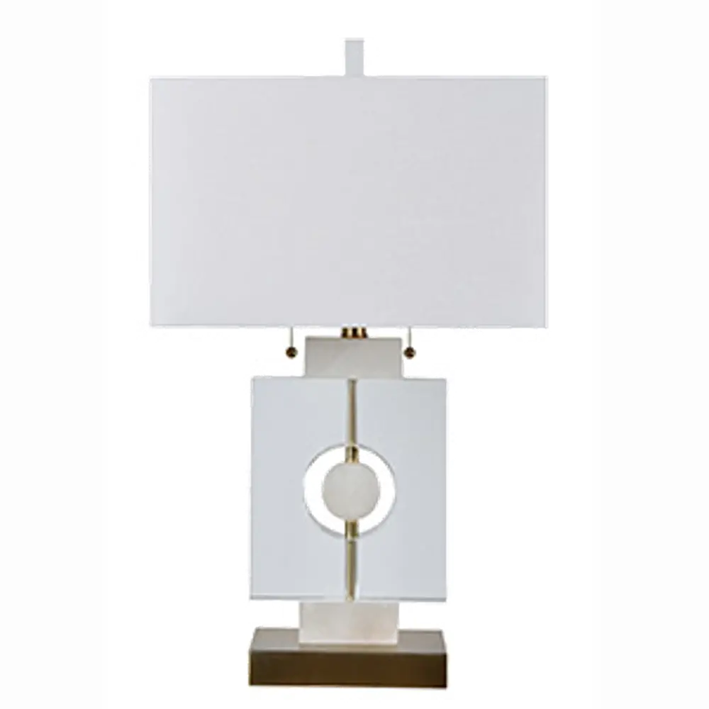 Alabaster White, Crystal and Brass Geometric Shapes Table Lamp-1