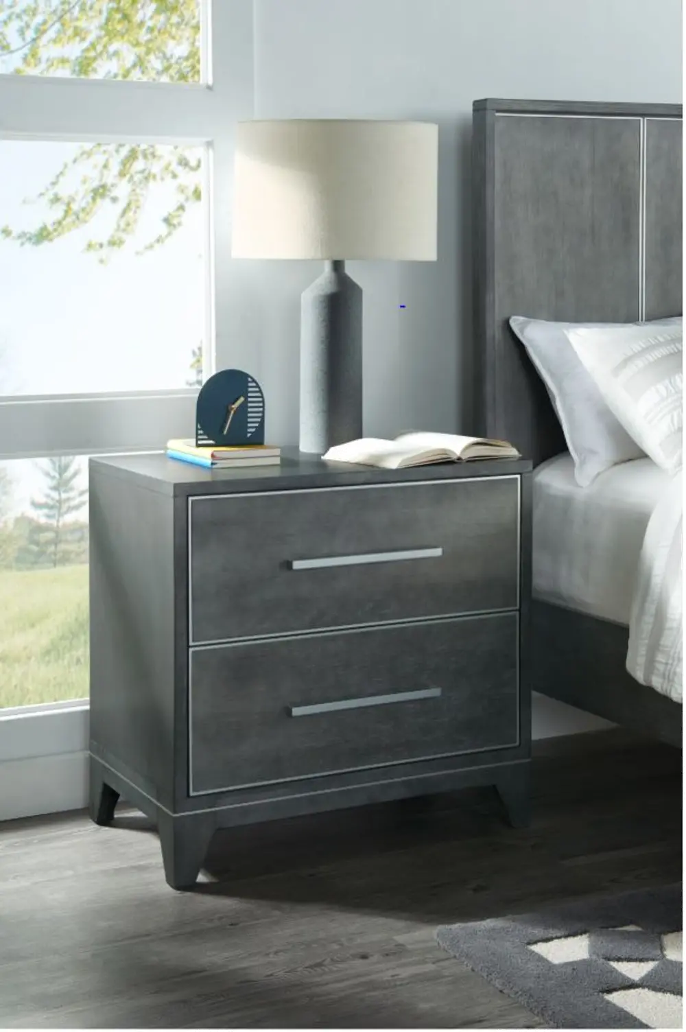 Silver Moon Contemporary Slate Gray Nightstand-1