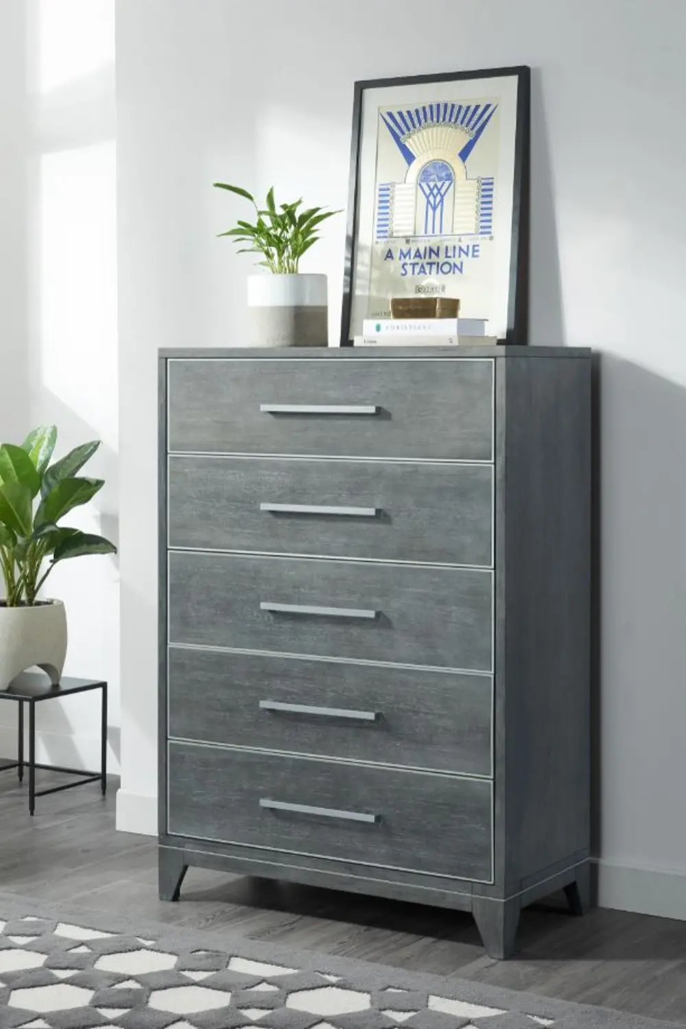 Silver Moon Contemporary Slate Gray Chest of Drawers-1
