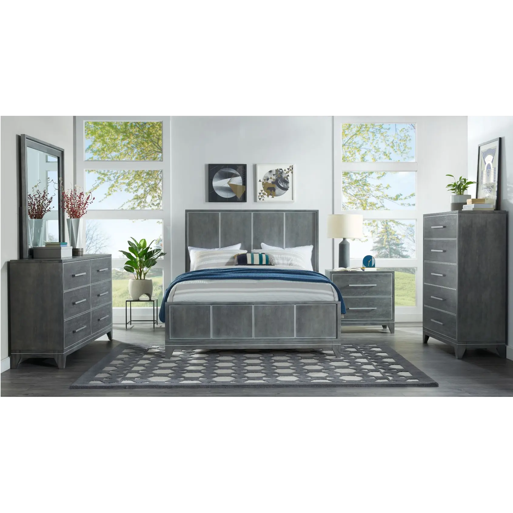 Silver Moon Slate Gray 4 Piece Queen Bedroom Set-1
