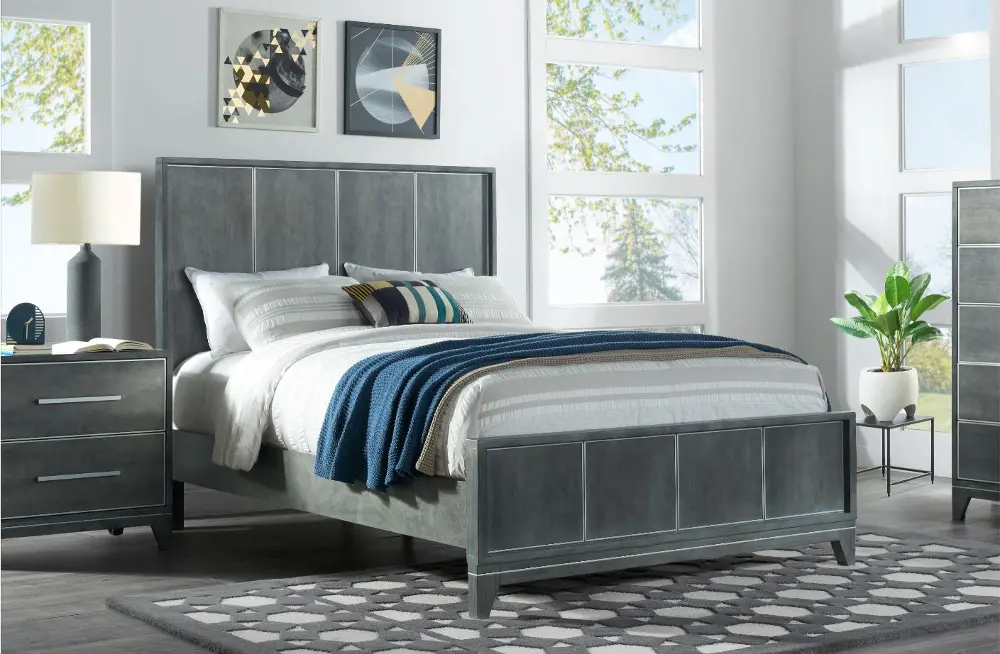Silver Moon Contemporary Slate Gray King Bed-1