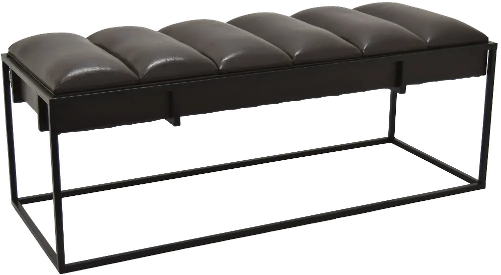 Modern Faux Brown Leather Bench with Metal Base-1