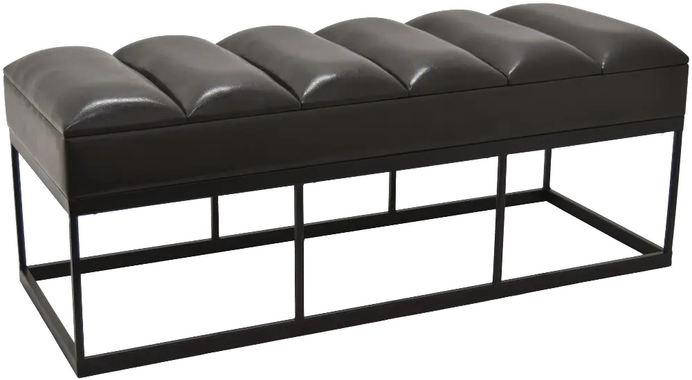 Modern Faux Black Leather Bench with Metal Base-1