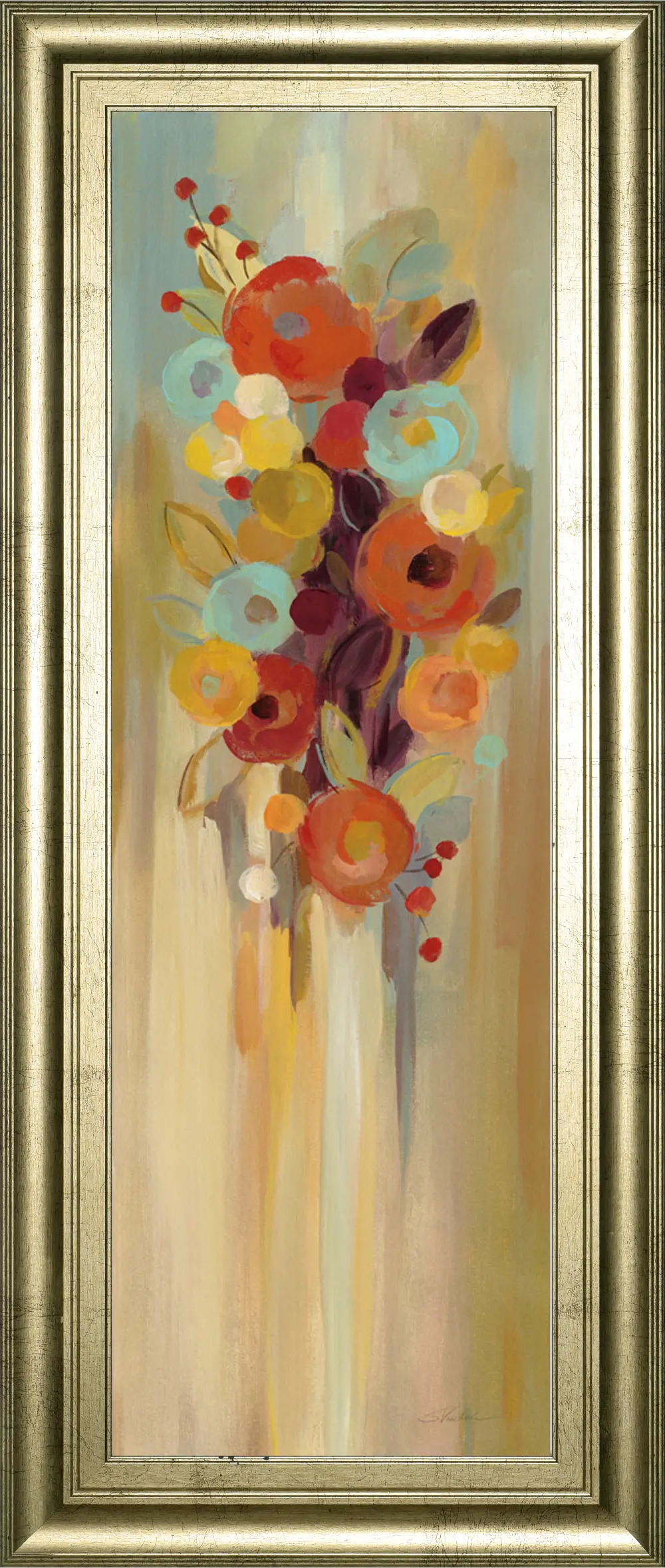Multi Color Tall Autumn Flowers II Framed Print Wall Art-1