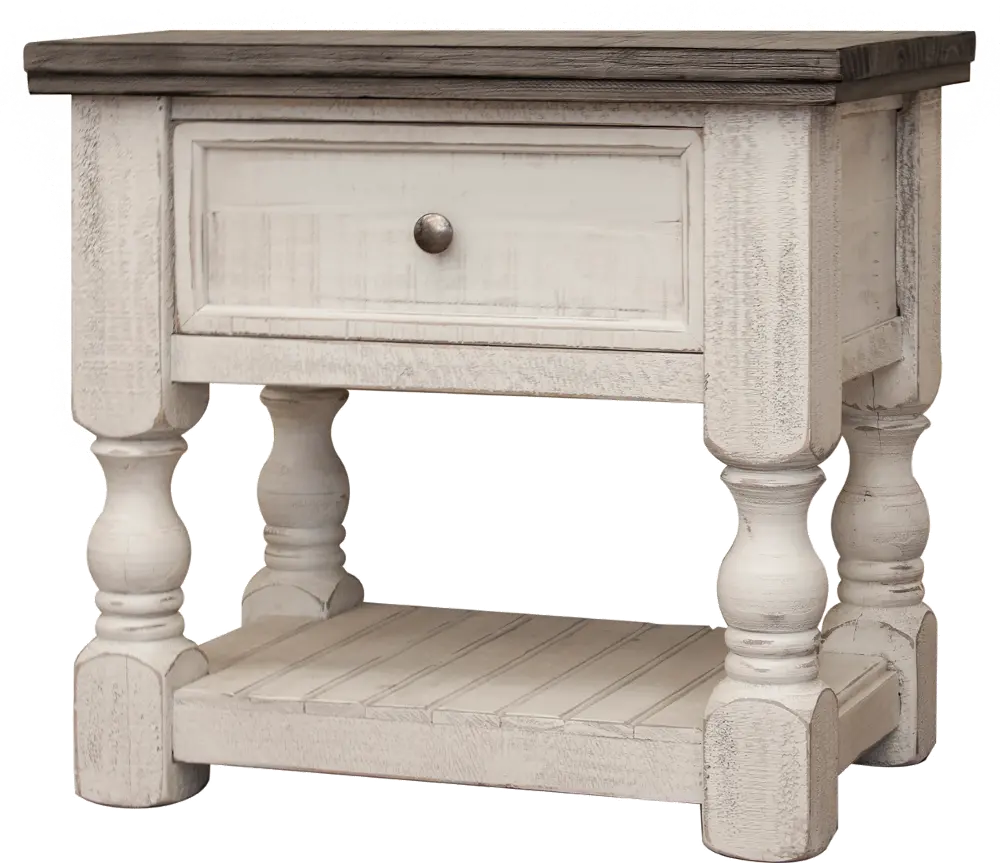 Stone Farmhouse White and Gray Nightstand-1