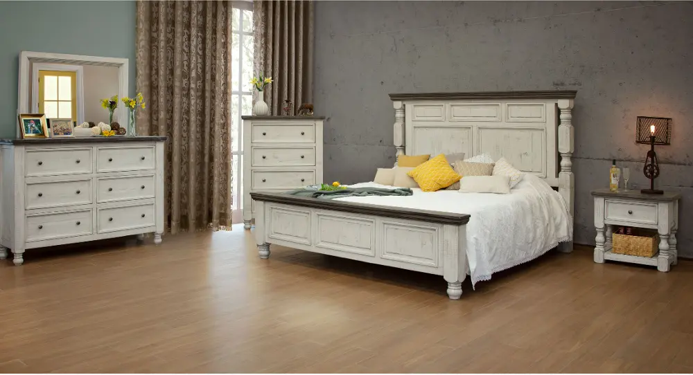 Stone White and Gray 4 Piece Queen Bedroom Set-1
