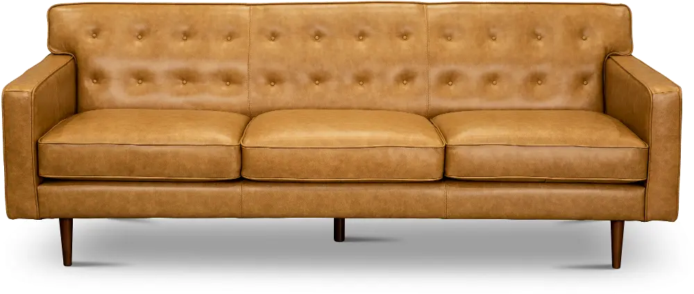 Rosa Mid Century Modern Caramel Leather Sofa-1