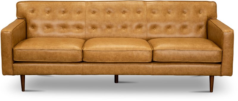 Rosa Mid Century Modern Caramel Leather, Mid Century Modern Brown Leather Sofa