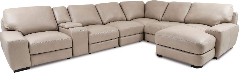 Cream Leather 7 Piece Sectional With, Cream Leather Sectional Sofa With Chaise