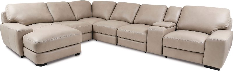 Facing Chaise Leather Sectional, Cream Leather Couch
