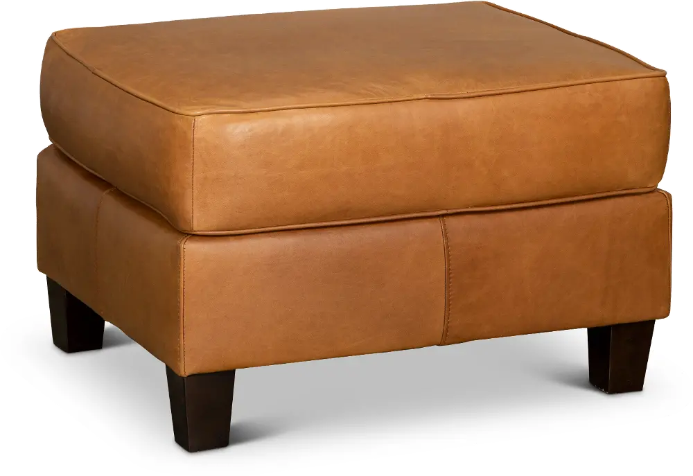 Contemporary Light Brown Leather Ottoman - Sidney-1