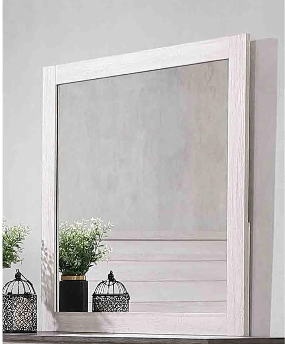 Rustic Contemporary Linen White Mirror - Caralee-1