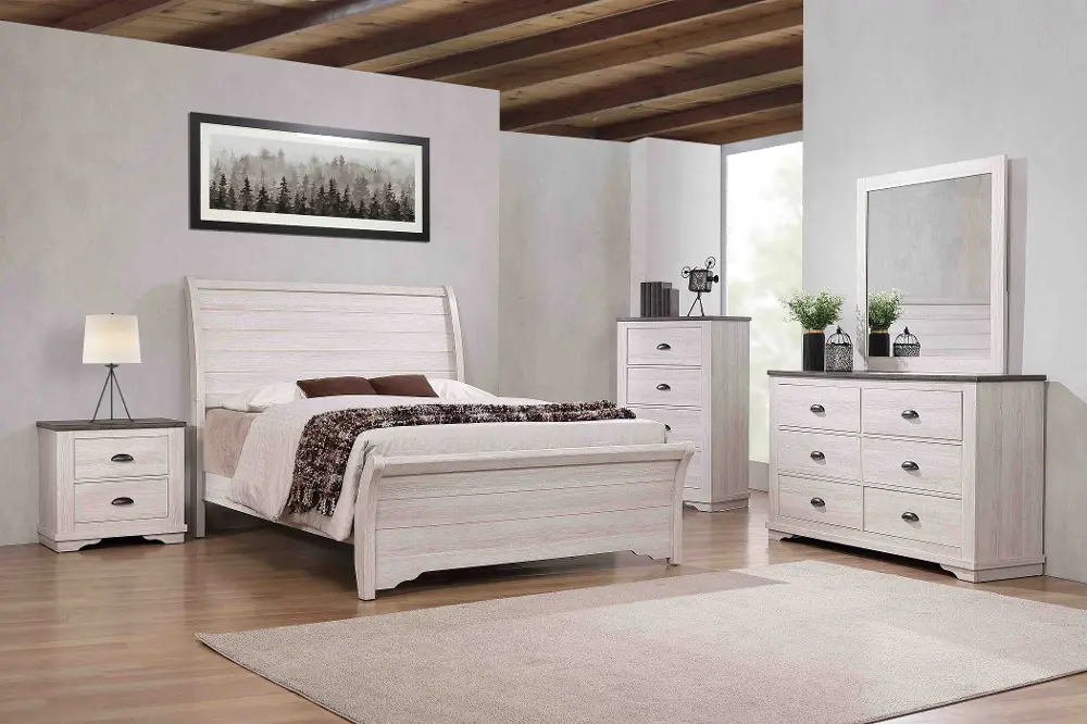 Rustic Linen White 4 Piece Queen Bedroom Set - Caralee-1