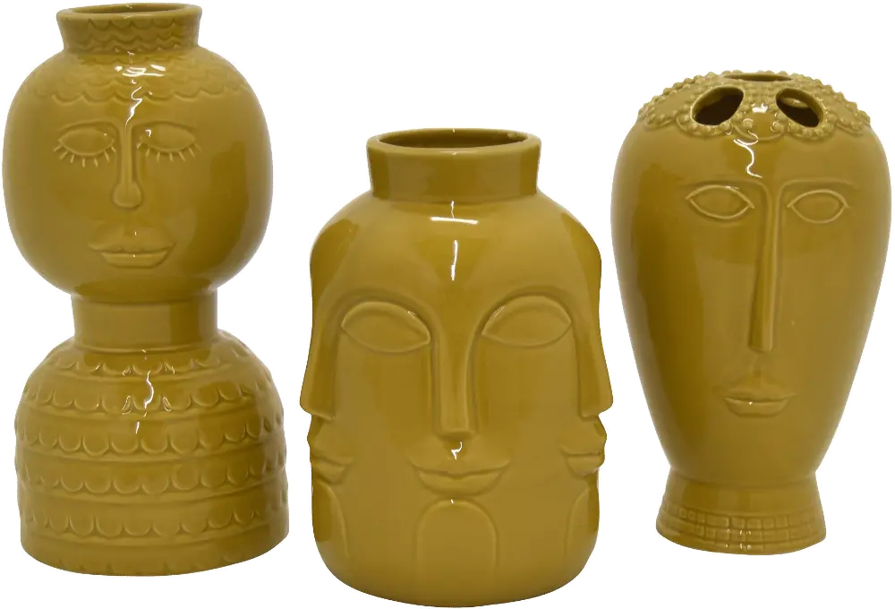 Assorted Mustard Colored Porcelain Face Vase-1