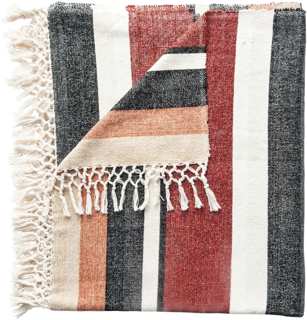 A82043356/MULTITHROW Multi Color Striped Cotton Blend Throw Blanket with Fringe-1