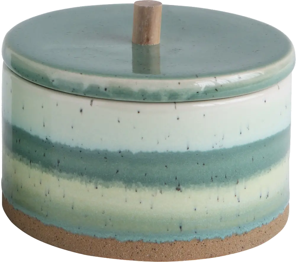 AH0065/STONEWAREBOX Green Stripe Stoneware Container with Lid-1