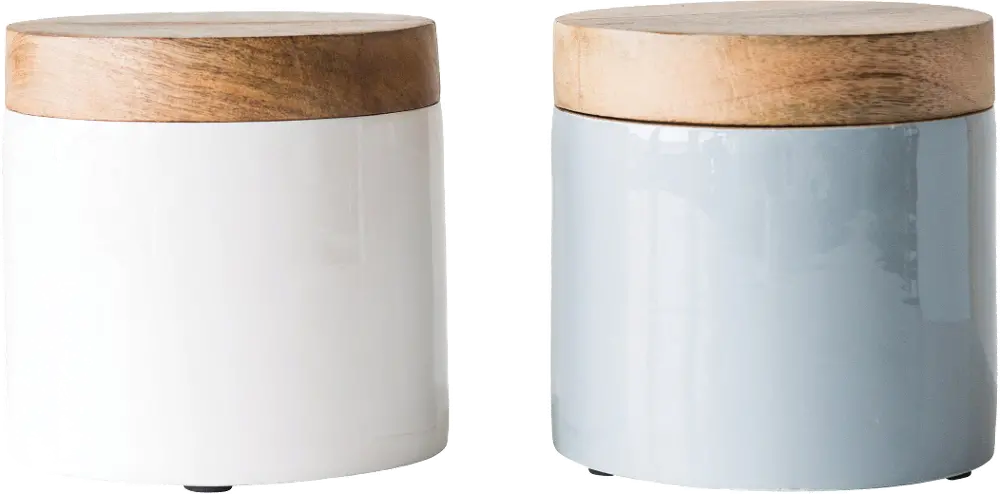 AH168A-S/2-IND White or Gray 6 Inch Enamel Canister with Mango Wood Lid-1