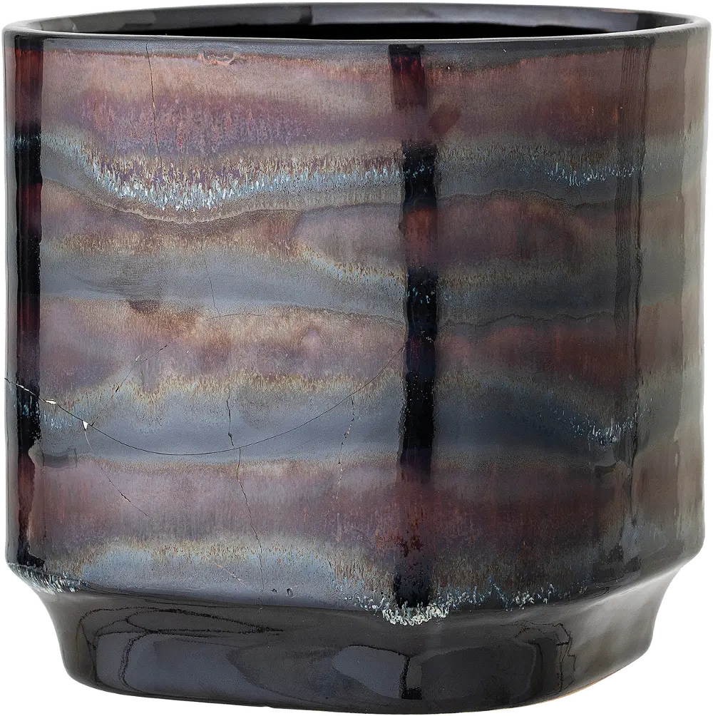 AH0719/STNWRPLNTR Dark Iridescent Stoneware Planter with Reactive Glaze-1