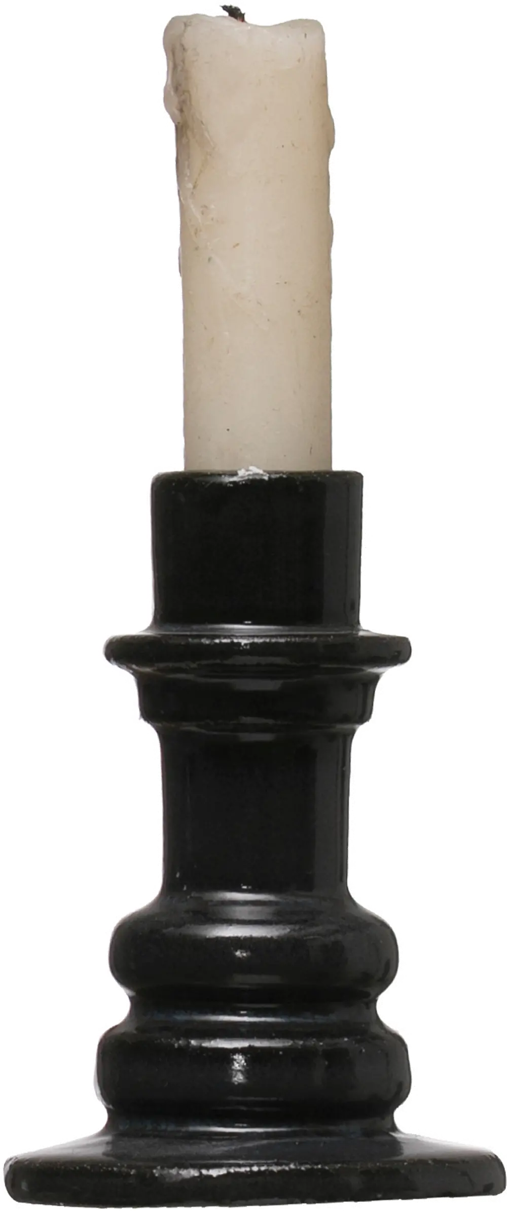 AH1173 4 Inch Black Stoneware Taper Candle Holder-1