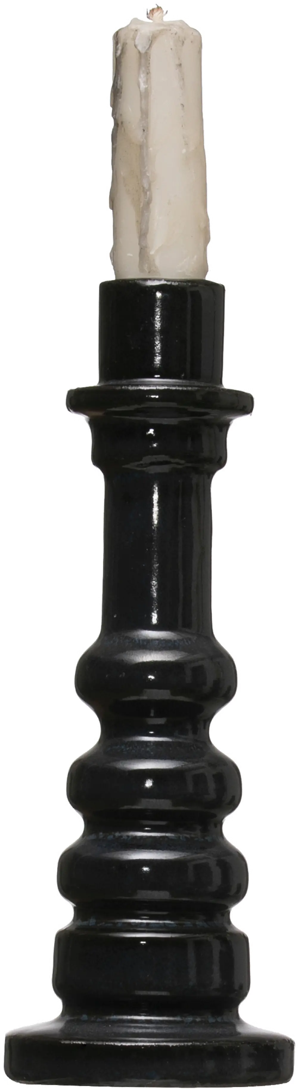 AH1174 7 Inch Black Stoneware Taper Candle Holder-1