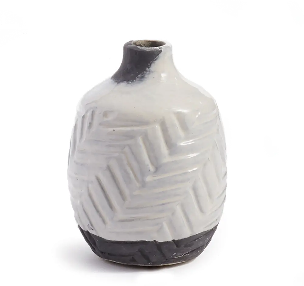 5 Inch White and Slate Gray Glaze Ceramic Vase-1