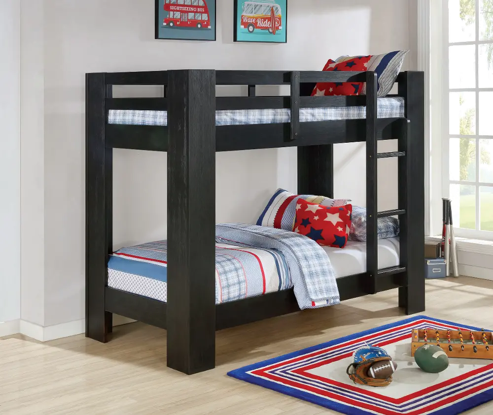 Contemporary Black Twin-over-Twin Bunk Bed - Kai-1