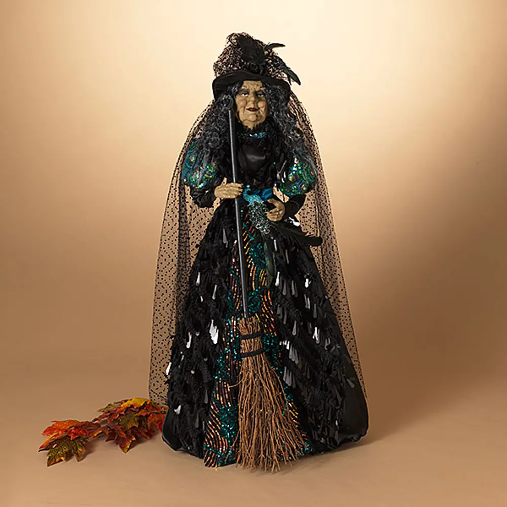 36 Inch Black and Green Polyester Halloween Witch Figurine-1