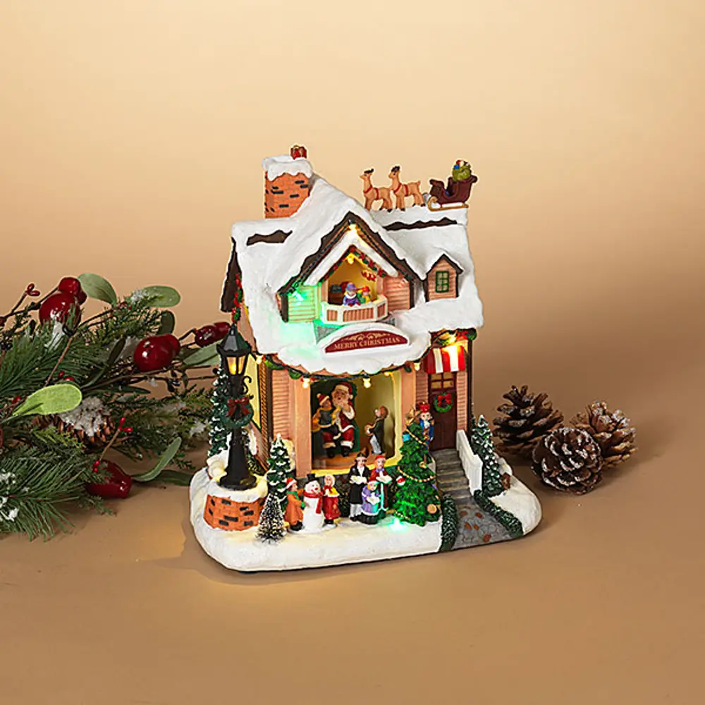 Multi Color Lighted Musical Holiday House with Moving Scene-1