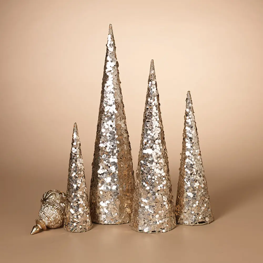12 Inch Gold Glitter Holiday Cone Decorations-1