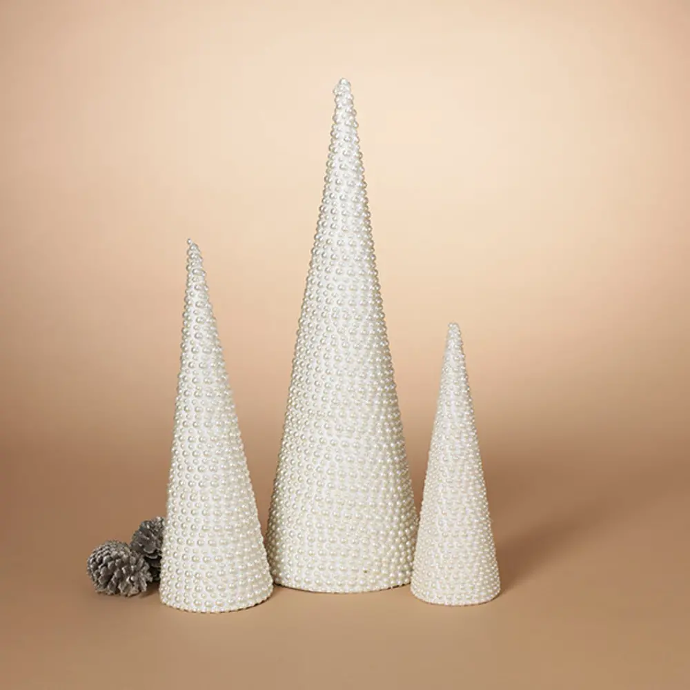 12 Inch Faux Pearl Holiday Cone Decoration-1