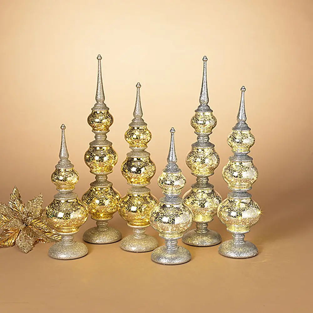 Assorted 21 Inch Light Up Distressed Gold Mercury Glass Finial-1