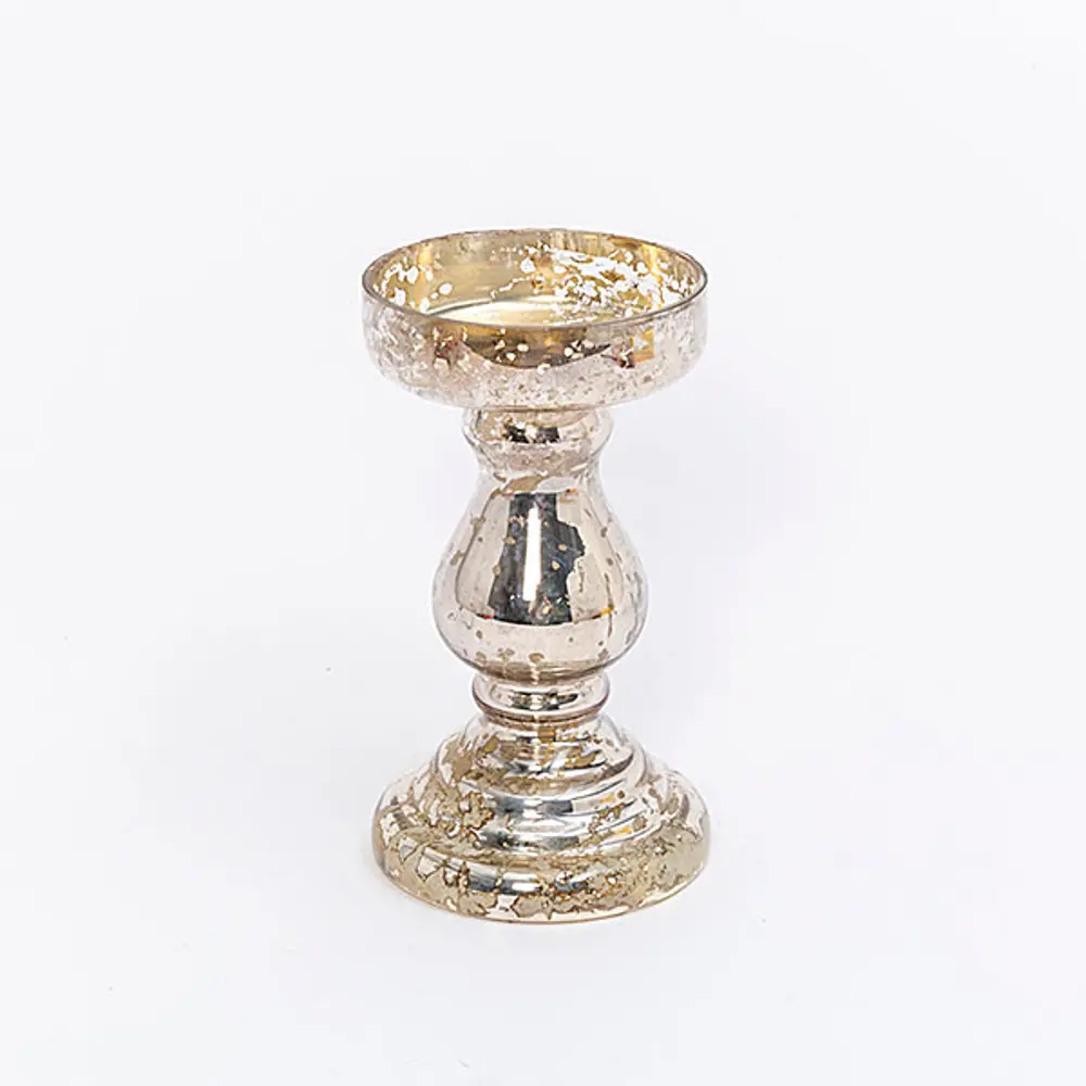 8 Inch Distressed Gold Mercury Glass Candle Holder-1