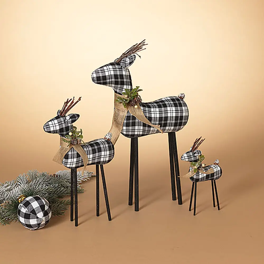 9 Inch Black and White Plaid Deer Winter Decoration-1