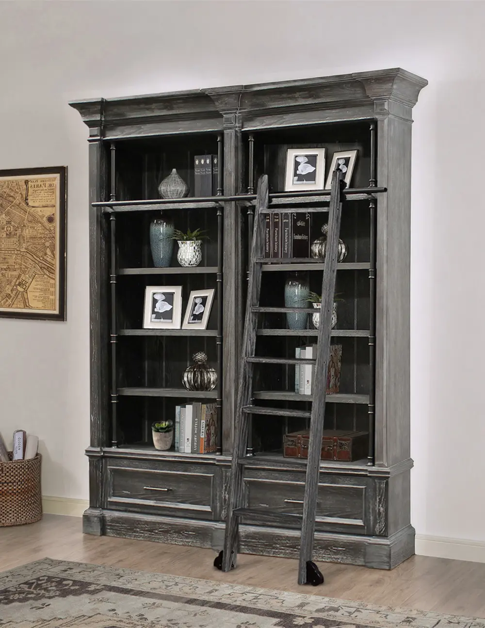 Traditional Gray Bookcase Wall-1