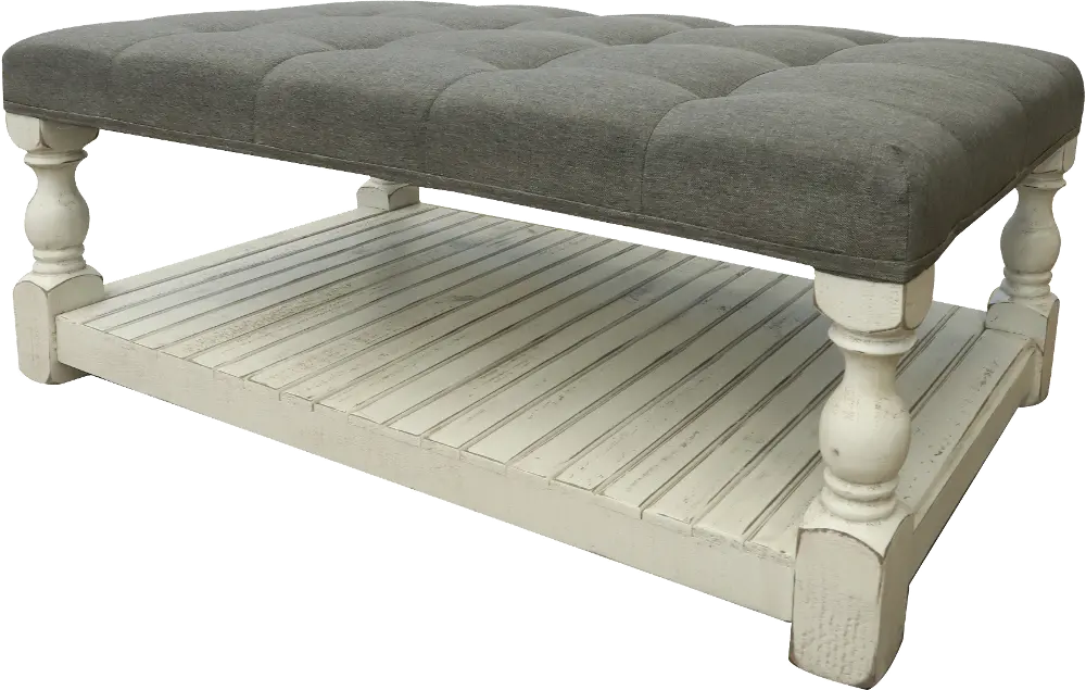 Stone Distressed White Coffee Table with Fabric Top-1