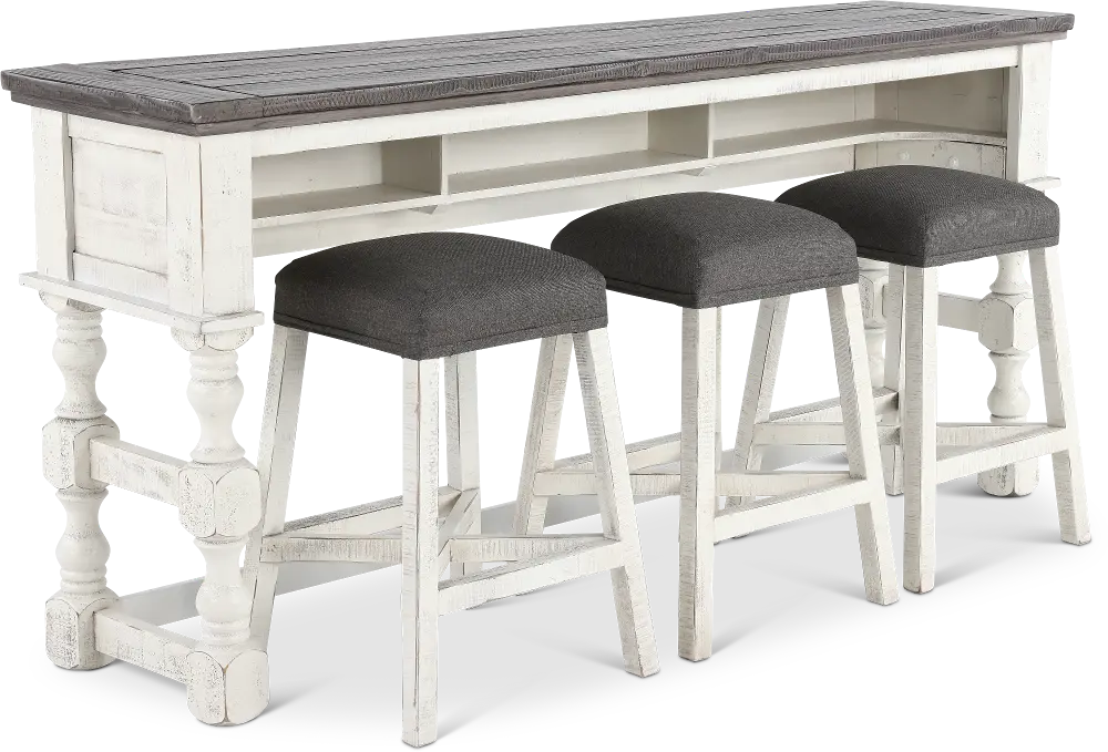 Stone White Wash Console Table with 3 Stools-1