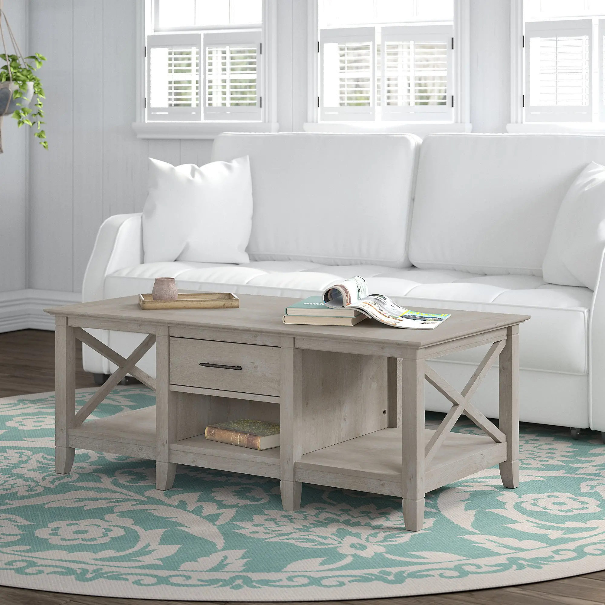 Key West Washed Gray Coffee Table - Bush Furniture