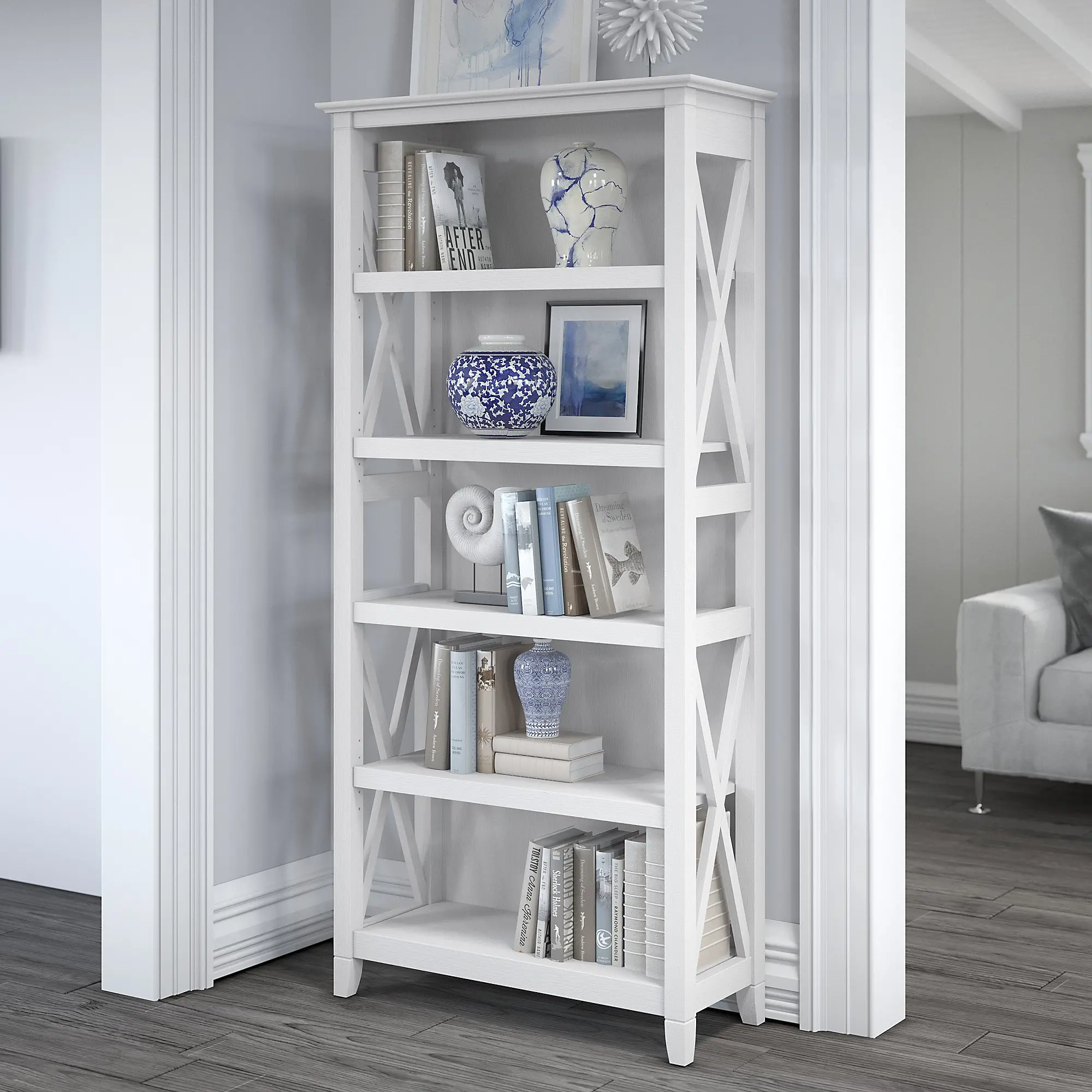 White 5-Shelf Bookcase - Bush Furniture