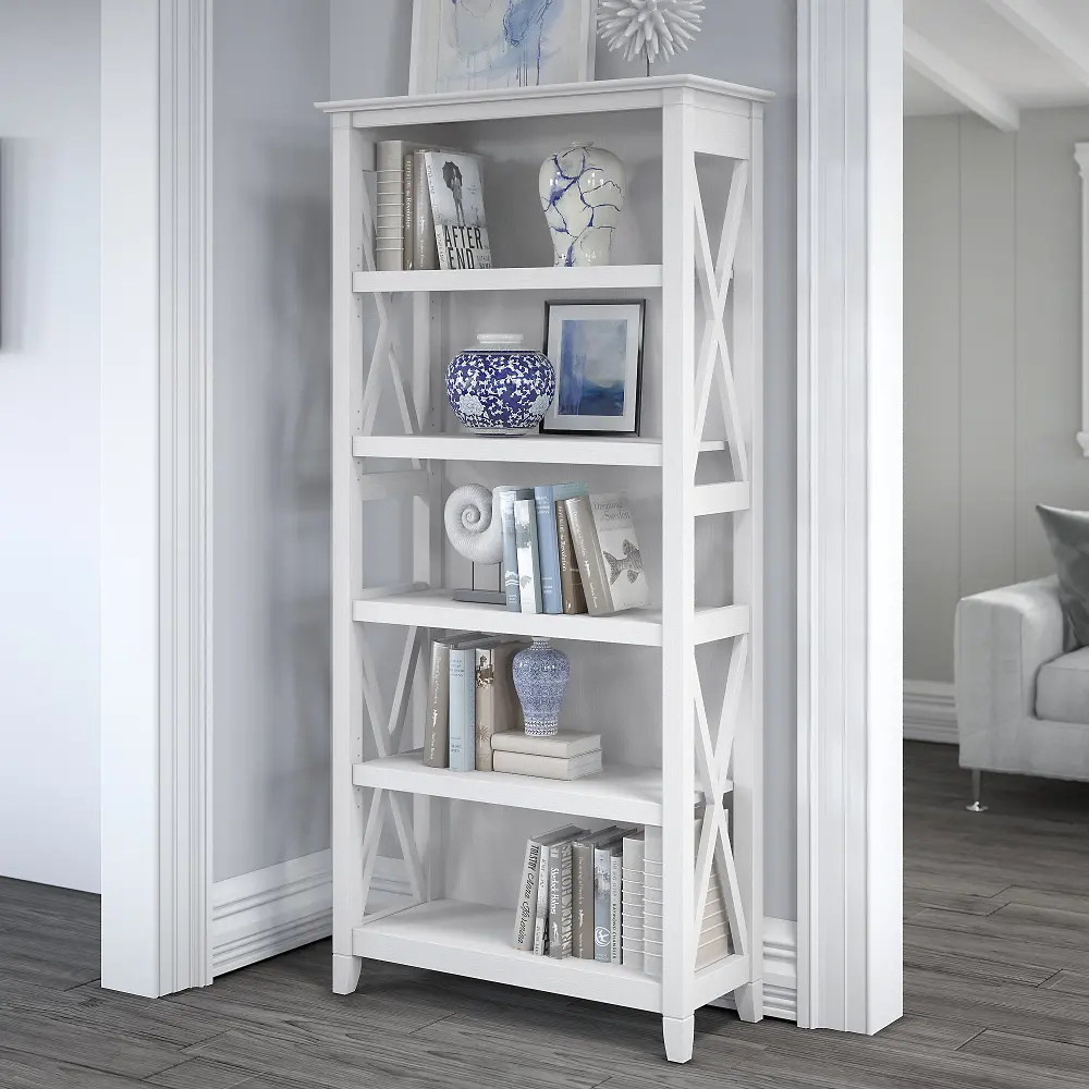 KWB132WT-03 White 5-Shelf Bookcase - Bush Furniture-1