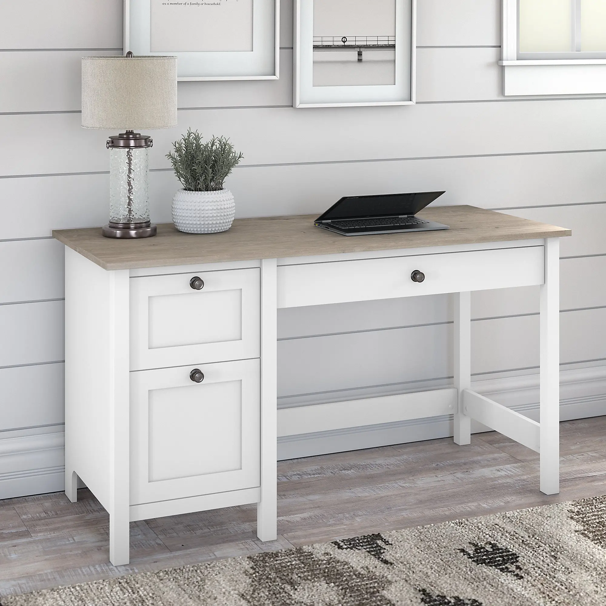 Gray Single Pedestal Desk - Bush Furniture