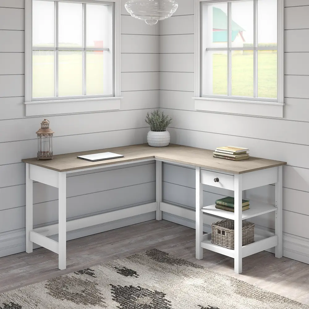 MAD260GW2-03 White and Gray Single Pedestal L-Desk - Bush Furniture-1